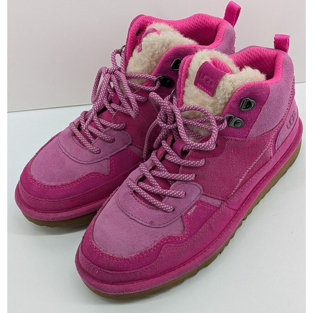 UGG Women's Pink Suede Fur Lined Lace Up Ankle Boots Sneaker US 5 EU 37 Winter